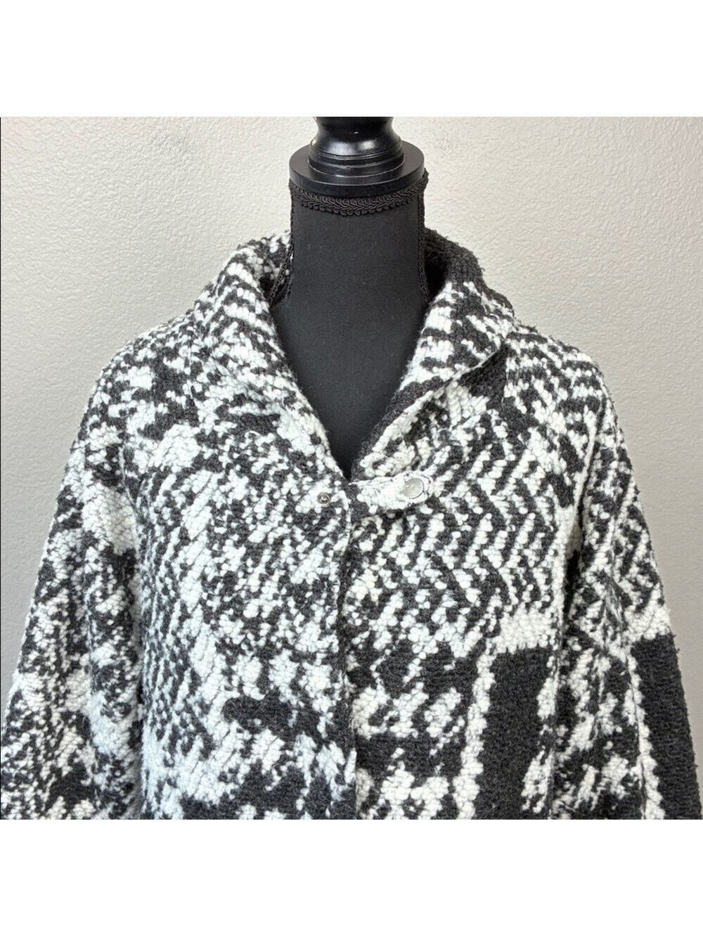 Prana Sakari Jacket Wool Sherpa Lined Shacket Coat Black White Herringbone L - Picture 6 of 12